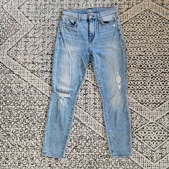Seven For All Mankind Distressed High Rise Ankle Skinny Jeans Size 28 in Light W - Picture 1 of 7